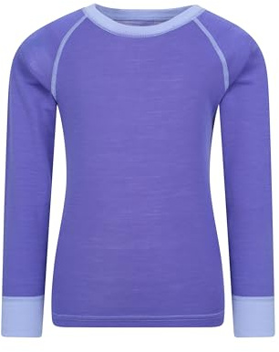 Mountain Warehouse Merino Kids Round Neck Thermal Baselayer Top – Long Sleeve, Lightweight, Antibacterial, Breathable & Quick Dry T-Shirt - Travelling & Outdoors Purple Kids Size 11-12 Years