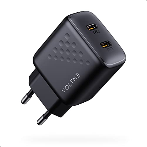 VOLTME Chargeur Double USB-C GaN III 35W Noir, Chargeur Rapide Puissant USB C 2-Port PD3.0 & PPS Prise USB C Adaptateur Chargeur Prise USB C pour iPhone 14 13 12, Samsung S22 S21 S20 FE S10 - Blanc