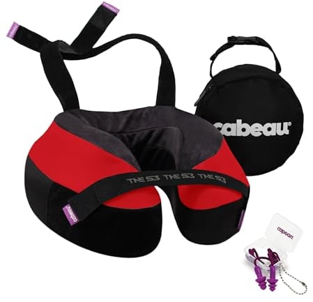 Cabeau Evolution TNE S3 Reisekissen - Nackenkissen für unterwegs - Memory-Foam-Flugzeugkissen - Nackenkissen mit Befestigungsriemen - Unterstützung für Reisen, Zuhause, Büro und Gaming (London Red)
