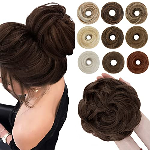 SEGO Haarteil mit Gummiband Große Dutt Haarteile Haargummi mit Haaren Haarverlängerung Ponytail Zopf Hair Bun für Damen (55 G) Schokoladenbraun