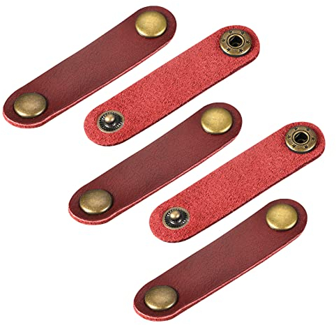 sourcing map 5Stück Leder Kabelbinder Drahtbinder Kabelklammer Kabel Organizer Management 63x16mm Burgund-farbe