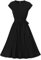 Wellwits Women's Cap Sleeves Pleated Formal Cocktail Vintage Black Dress 2XL