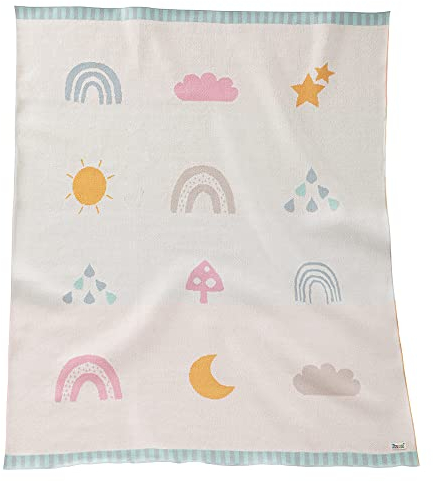 howa Babydecke Strick „be Happy“ aus 100% Baumwolle beige Kuscheldecke Strickdecke für Baby Geschenk zur Geburt für Jungen und Mädchen 8901
