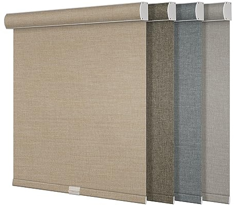 Boolegon Blackout Roller Shades for Indoor Windows, Pull Down Roller Blinds Cordless, Linen Fabric, Thermal Insulated UV Protection Shades for Home Bedroom Office Door, Beige, Custom Size