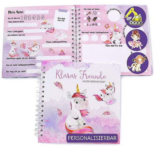 Feenstaub Freundebuch Kindergarten, personalisiert mit Namen, Freundebuch Einhorn, Meine ersten Freunde, Geschenk Kindergartenstart, spiralgebundenes Freundschaftsbuch für Kindergartenkinder