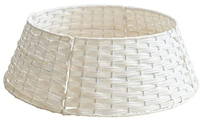 Belupai Falda y Collar de Mimbre para Árbol de Navidad - Decoración Artificial de Ratán para Árboles Navideños (Ropa Blanca)