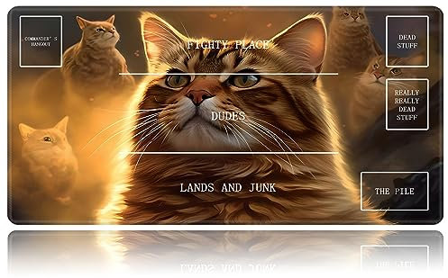 HEAKIERG Cool Cat Card Game Mats, MTG Playmat & Mouse Pad 24 x 14, Game Play Mat with Stitched Edge for Magic The Gathering, Anime TCG Card Desk Writing Pad