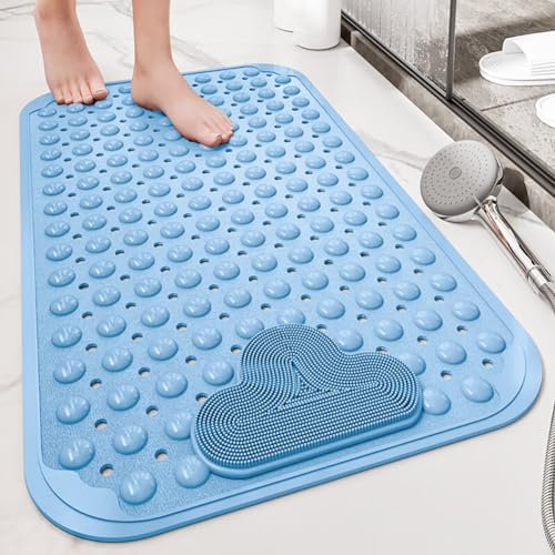 Tappetino Doccia Antiscivolo 90x60cm,Tappeto Doccia Antiscivolo con Fori di Drenaggio,Tappetino Antiscivolo Doccia con Ventose,Tappeto Antiscivolo Doccia per Doccia e Vasca,Bagno (Blu)
