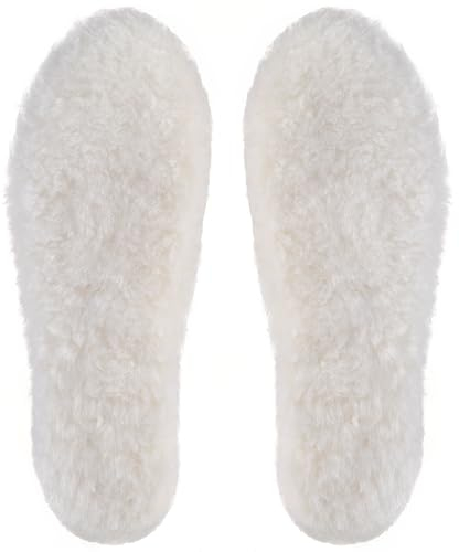 7STROBBS Lammfell Einlegesohlen Winter Warme Einlagen für Damen Herren,Echte Schaffell Sohlen Weiche Thermo Dick Schuheinlagen für Gummistiefel,Hausschuhe und Arbeitsschuhe,Weiß,36EU