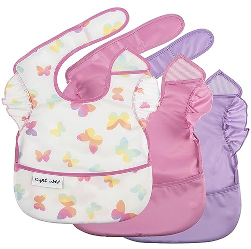 Tiny Twinkle Schmutzfeste Baby-Lätzchen zum Essen – Wasserdichte, Abwischbare Kleinkind-Lätzchen – Reisefreundlich – Frei von PFAS, PVC, BPA und Phthalaten – (3 Pack, Schmetterling)