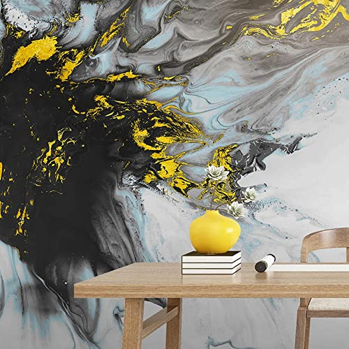 Vlies Fototapete Goldener schwarzer Marmor 3D Effekt Vlies Tapeten Wandtapete XXL Moderne Wanddeko Wohnzimmer Schlafzimmer Büro Flur 450 cm B x300 cm H