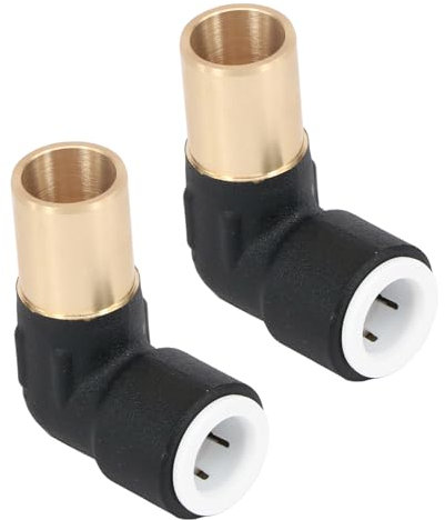 SPARES2GO 15mm x 10mm Push Fit Radiator Valve Black Reducing Elbow Stem Compression (Pack of 2)