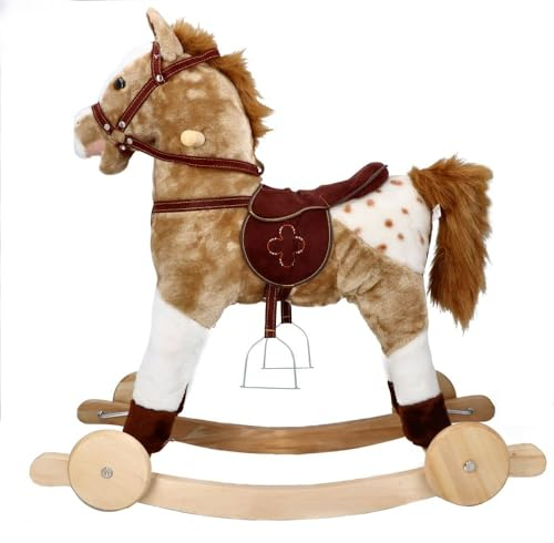 Schaukelpferd, interaktives Spielzeug mit Tiergeräuschen und Haltegriffen - Holzpferd für Ihr Baby ab 3 Jahren - Schaukeltier Mustang - 71x36,5x73cm