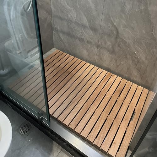 BBHW Badematte Holz Badezimmer Holz Badematte Rechteckig, rutschfeste, Wasserabweisende Lattenrostplattform, Bodenmatte für Die Außendusche für Wohnmobil/Spa/Küche/Tür (Size : 80 x 100 cm (31 1/2 x