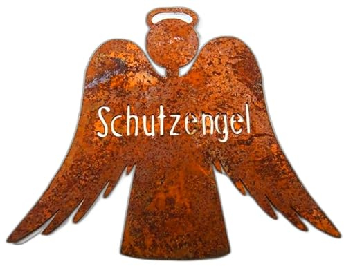 Edelrost Schutzengel Aufhänger 12,5 x 10 cm Metall Rost Fensterdeko Glücksbringer Baumdeko Engel Figur Deko GTT J032