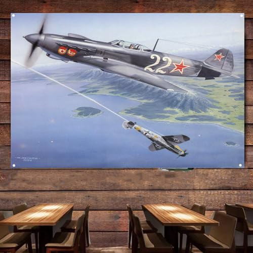 Yak-9 Kampfflugzeug-Wandkunst, Tapisserie, Heimdekoration, Banner – Luftwaffe Krieg Kunst Poster Leinwand Malerei Wandtafel – Luftfahrt Militär Kunst Wandbehang Flagge D4