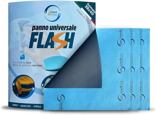 CLEAN&WIPE Svolta il modo di pulire 3 Panni FLASH: unico, originale e rapido con doppia faccia Lava,sgrassa, lucida e asciuga Ottimo su tutte le superfici.