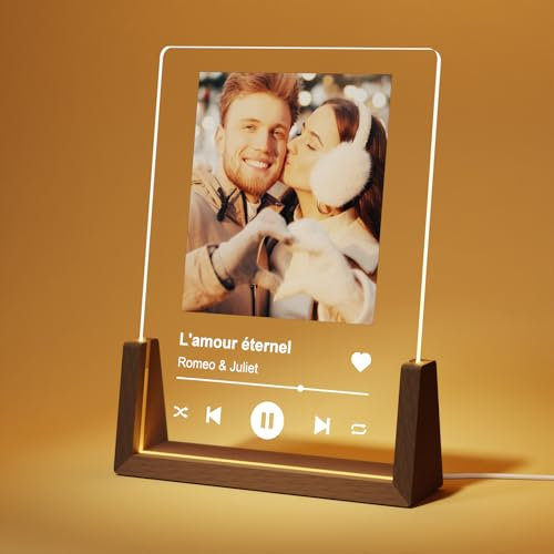 LUCKOR Cadre Photo Personnalisé Spotify Plaque - Cadeau Personnalisé pour Femme Couple Copine Copain Lui Homme Amoureux - Idée Cadeau Anniversaire Noel - Lampe Personnalisée avec Photo