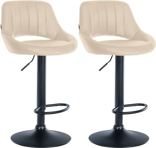 CLP 2er Set Barhocker Milet Kunstleder I Drehbarer Barstuhl Mit Fußstütze Und Rückenlehne, Farbe:Creme, Material Gestell:Metall matt schwarz