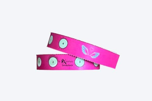 Xantus Drinkcheck Armband - Pink - 4 Testfelder - Dein Schutz vor KO Tropfen + Teste Dein Getränk + sicher feiern (4 Stück)
