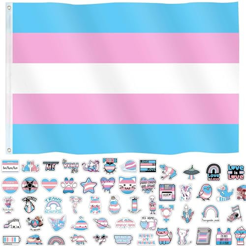 Transgender Pride-Flagge, 90 x 152 cm, Pride-Monats-Zubehör, Trans-Regenbogen-Banner, Dekorationen für Paraden, Party, mit 60 Stikern