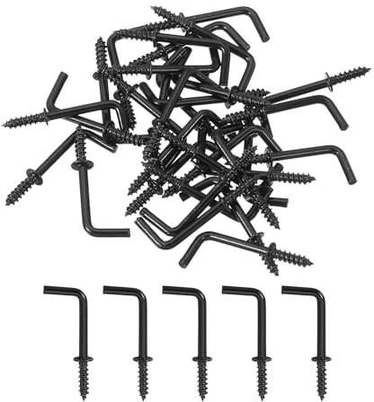 QUARKZMAN Ganchos en Ángulo Recto, 40 Piezas de Ganchos de Tornillo en Forma de L de 3/4, Ganchos de Tornillo en Ángulo Recto de Metal en Forma de 7 para Colgar, Negro