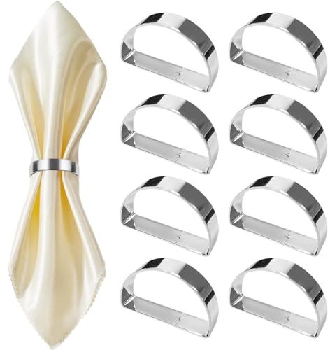 8 Stück Serviettenringe Serviettenringe Silber Serviettenring Servietten Ring Glänzender Halbkreis Geeignet für Zuhause Restaurants Bars und Hochzeiten Hochzeitstage die Meisten Themenpartys