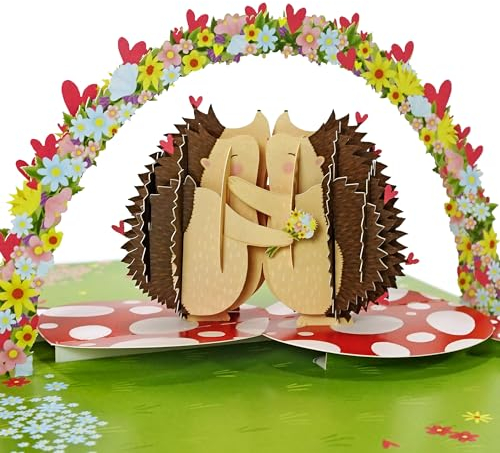 Pop Up Karte Igel – Love And Hedge-Hugs – 3d Grußkarte Für Männer Frauen – Karte Liebe Zum Geburtstag Jahrestag Valentinstag Glückwunsch – Mit Aufklebern Und Umschlag – Von Central 23