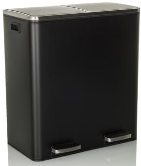 hjh OFFICE Poubelle 2x30L Clean XI Système de tri des déchets avec 2 Compartiments, Poubelle à pédale avec Softclose, métal Noir