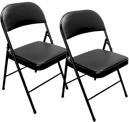 Royalford Heavy Duty Folding Padded Chair with Metal Frame Padded Seat Foldable Chair for Outdoor & Indoor Home Office Dining Easy Store Back Rest Computer Desk Chairs, Black - Pack of 2