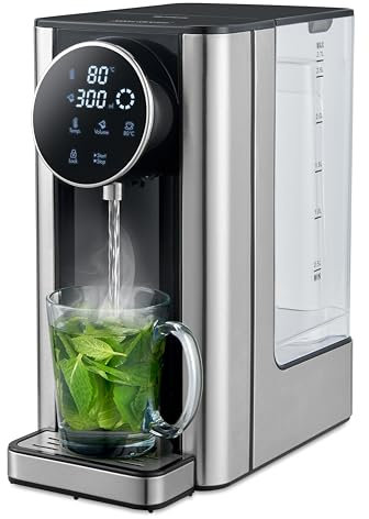 Trisa Heisswasserspender Silver Stream mit 2.7 L Tank, Touch-Display, Temperaturwahl 40–100 °C, Mengenwahl 100–400 ml, Aktivkohlefilter, für Tee & Babyflaschen, Edelstahloptik