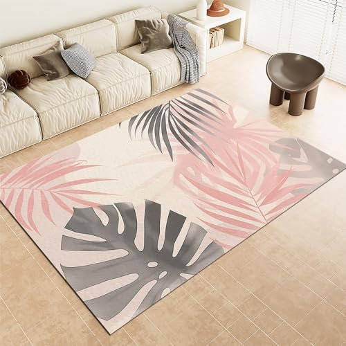 Srigzcaly Teppich Wohnzimmer, Abstraktes Palmblatt SchildkröTenrüCken Bambus Teppiche rutschfest Waschbar Grau Teppiche Kurzflor für Schlafzimmer Kinderzimmer, Weiche Flanell Teppich 80x150cm