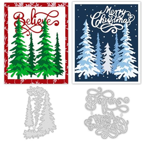 ORIGACH Weihnachts-Kiefernbaum Stanzschablonen Frohe Weihnachten Metall-Stanzformen für Glückwunschkart Scrapbooking Fotoalbum Handgefertigtes Geschenk
