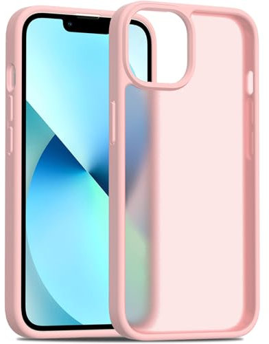 TENOC Phone Case Compatible with iPhone 13 Mini, Pink Case Translucent Protective Bumper Matte Hard Back Cover for 5.4 Inch