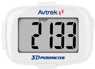Avtrek Schrittzähler mit Schrittzähler und Schrittzähler, beleuchtetes Display und Zeitanzeige (weiß)