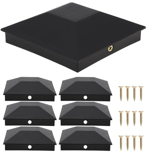 4x4 Wood Fence Post Caps (3.5inx3.5in), PNXKTXO 6pcs Black Plastic UV Water Proof Post Cap Covers Kit for Fences or Decking