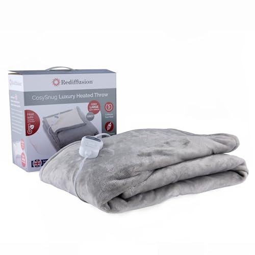 Rediffusion CosySnug Luxury Heated Throw, 160x120cm, Soft Flannel and Plush Teddy Fleece, 2.4M Cable Length, Energy-Efficient, 120W, Machine Washable - RED160120TG, Grey