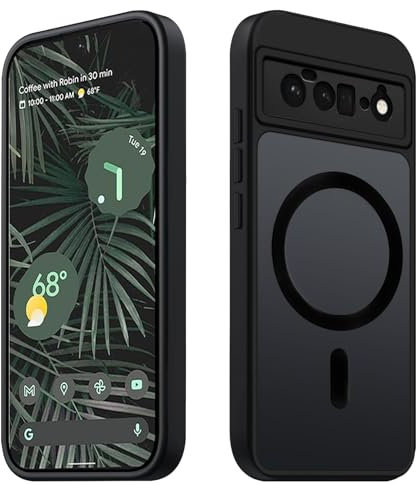 Tawarror Magnetische für Google Pixel 6 Pro Hülle, Kompatibel Mit Magsafe, Matt Transluzente Handyhülle PC Rückseite Kratzfest Weiche TPU Stoßfest Anti-Fingerabdruck Schutzhülle, Schwarz