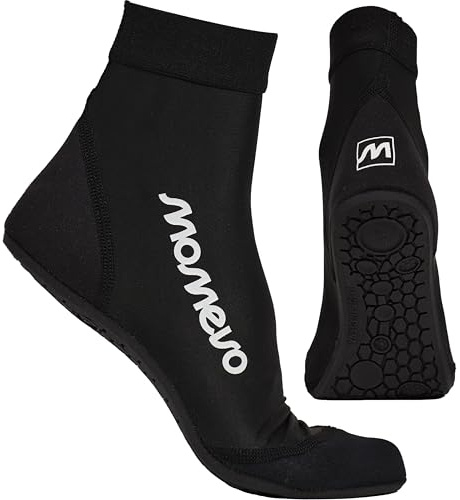 Momevo - Splashies Wasserschuhe - Seeigelfeste Badeschuhe aus Neopren mit Stabiler Sohle - Schützt vor Spitzen Gegenständen für Komfortables Laufen am Strand - Unisex Schwarz 34/35