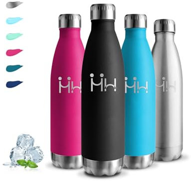 Gourde Isotherme, Gourde 500ml, Sans BPA, Gourde Enfant, 24h Froid & 12h Chaud, Gourde Inox, Anti Fuite, Gourde Metal, Facile à Transporter, Bouteille d'eau pour École, Bureau, Voyage, Camping, Noir