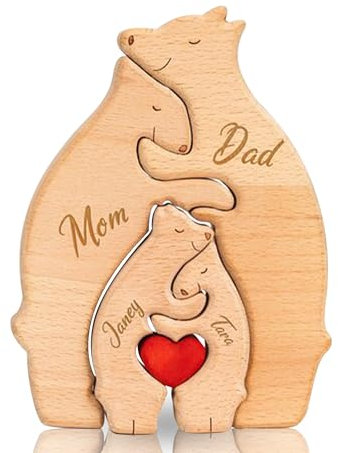 JONZIN Personalisiertes Holzkunstpuzzle der Bärenfamilie mit 1-7 Namen,Muttertagsgeschenke für Mama und Oma,Personalisierte Geschenke für die Familie,Home Holzdekoration (Bär Puzzlespiel)
