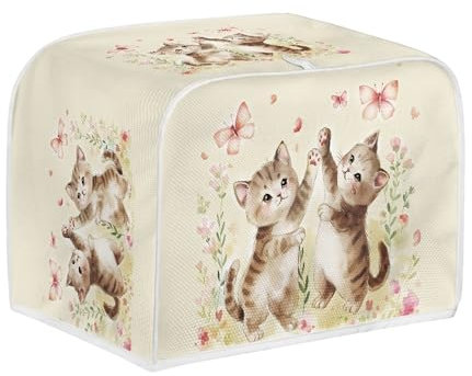 STUOARTE Cat Butterfly Flower Printed 2 Slice Toaster Cover for Women, Dustproof Bread Maker Protector, Kitchen Microwave Toaster Oven Cover for Most Standard 2 Slice Toasters