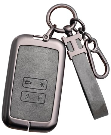 RXXR Coque de clé de voiture grise pour Renault Clio Megane Koleos Kadjar Kangoo Twingo Talisman Captur Espace Dacia Duster 4 boutons Étui de clé en alliage de zinc pour protection de clé de voiture