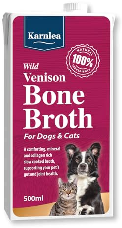 KARNLEA Wild Venison Bone Broth for Dogs & Cats - 500ml | 100% Real & Natural Liquid Bone Broth | Nutritious High in Collagen & Protein for Healthy Joints, Gut, Digestion, Skin & Sickness Recovery
