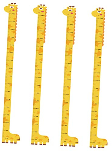 Wand Wachstumstabelle für Kinder, Gelb, 4 Stück, Pvc | Wandaufkleber mit Cartoon Motiv, für Schlafzimmer und Weihnachten, Höhenmessung für Wand