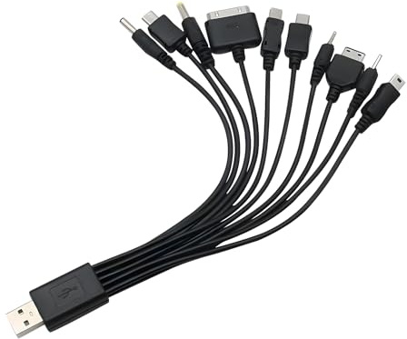 10-In-1 Universal Phone Charger, Multi USB Charger Cable, Black All‑in‑One Phone Charger with 10 Adapters for Multiple Devices Compatible with iPhone Samsung Galaxy Huawei Android Charging Cables
