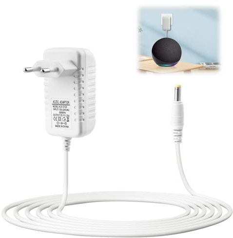 15W Netzteil für Echo Dot (3./4./5. Gen), Echo Dot mit Uhr, Dot Kids Edition, E-cho Show 5 (1./2. Gen), E cho Spot, E cho Pop, Fire TV Cube Ladegerät 12V 1.25A Netzadapter mit 1.5M Kabel – Weiß