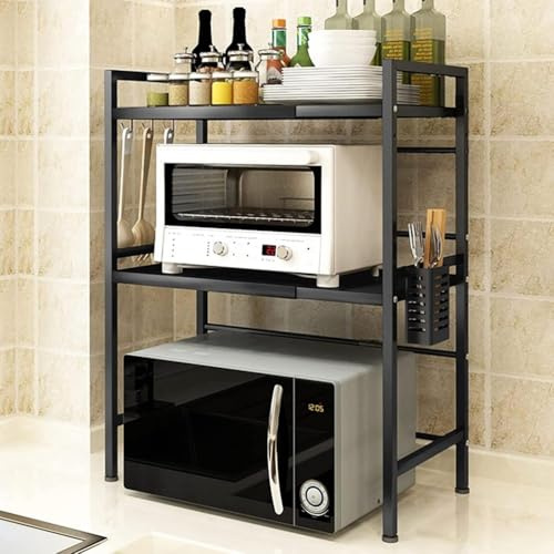 Estante extensible para horno microondas, estante de encimera para almacenamiento de cocina, acero al carbono sobre soporte de microondas