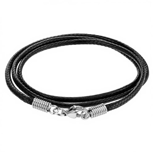 Cobee Black Leather Necklace Cord with Clasp, 45cm/18inch Braided Wax Rope Chain, Braided Necklace String Rope for Men Women with Stainless Steel Clasp for Pendant