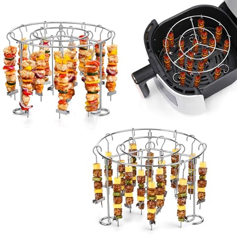 Homikit Airfryer Zubehör 2er Set, 15,6cm Rund Heißluftfritteuse Zubehör | Edelstahl Grillrost mit 56 Spieße für Grillen, Abnehmbar Spießgestell für Airfryer, Gleichmäßiges Garen, Spülmaschinenfest